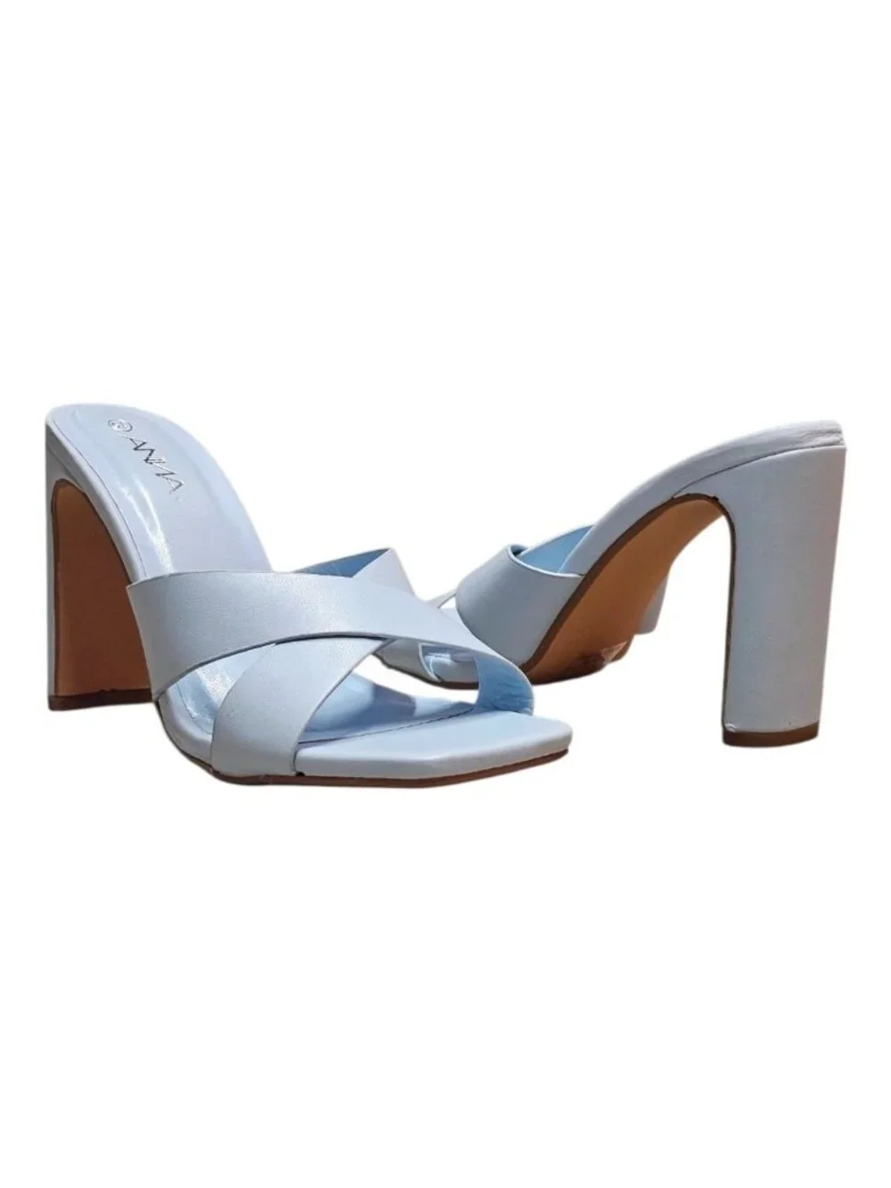 Light Blue Block Heel Sandals With Crisscross Strap Design For Women